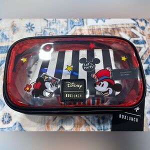 Disney BoxLunch Mickey Mouse Striped Cosmetic Bag - Black, White, Red